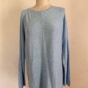 Knit Crew Neck Sweater Sky Blue Ladies Large Raglan Sleeve Seed Stitch